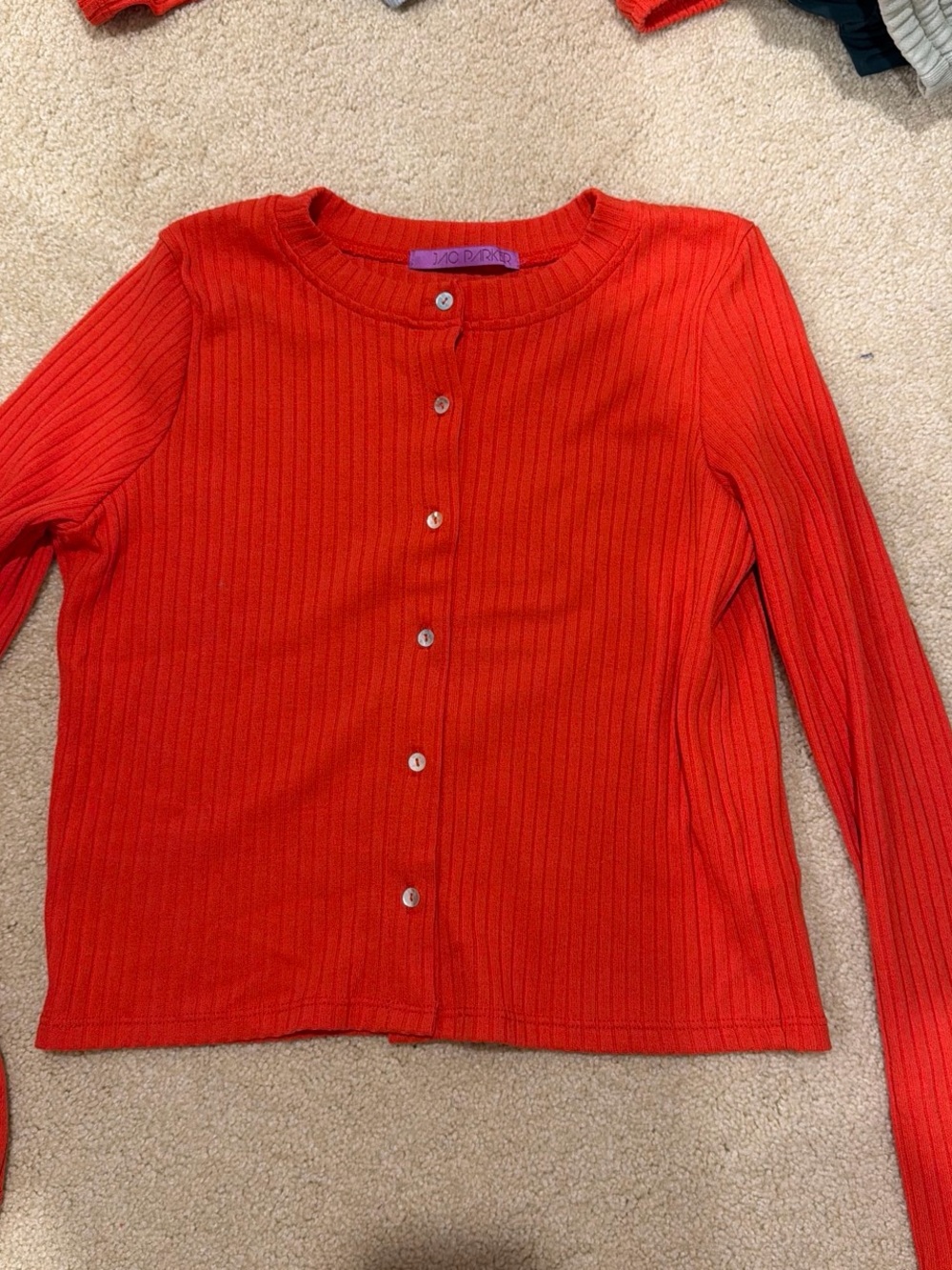Parker Ribbed Button-Front Cardigan in Bright Red